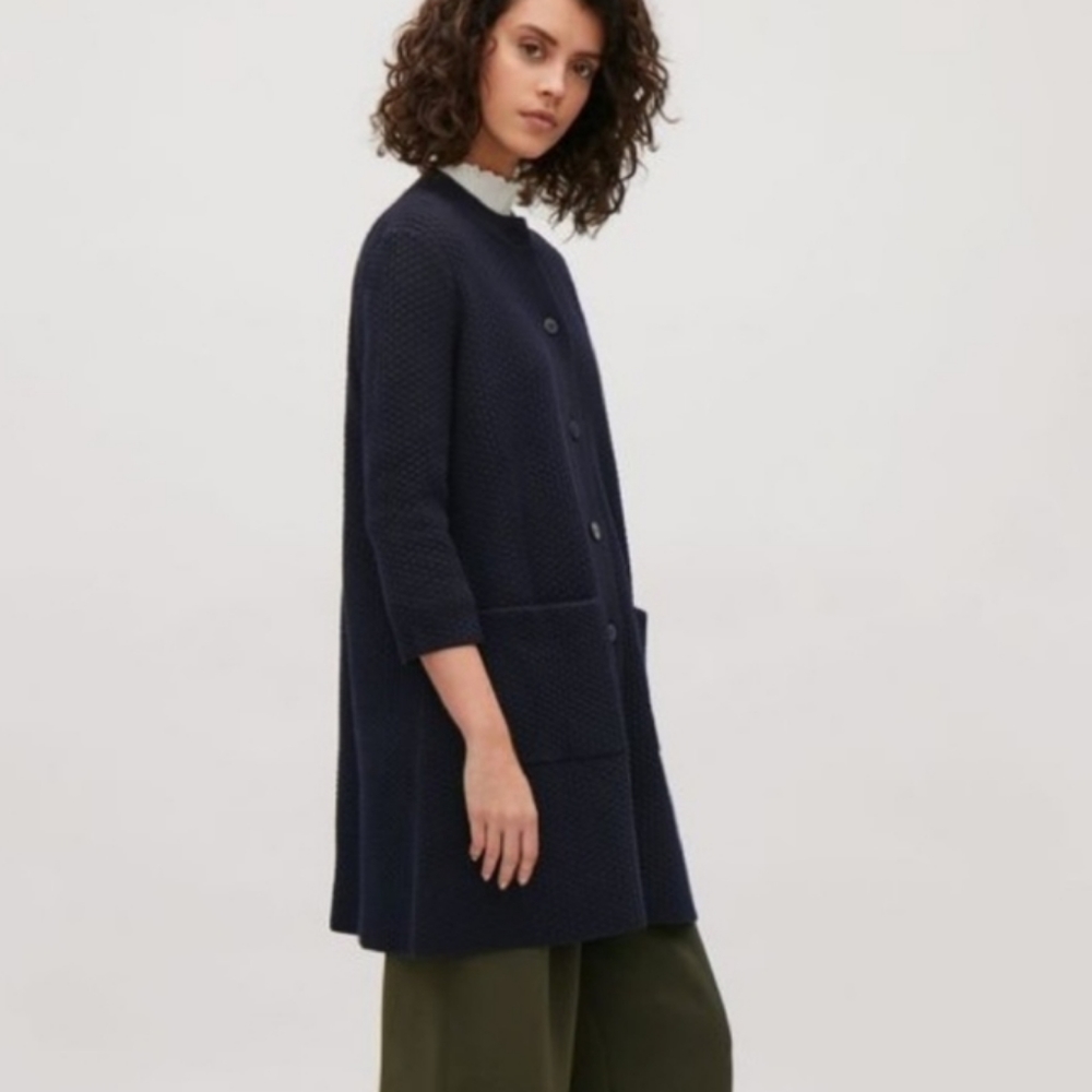 COS A-Line Textured Knit Cardigan Navy M - Picture 2 of 13